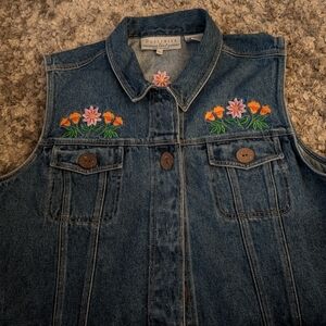 Embroidered Denim Vest with Floral Design
